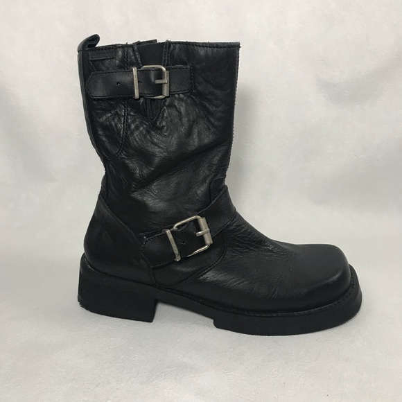 Candie's Shoes - Black Moto Combat Buckle Chunky Heel Boot Sz 10